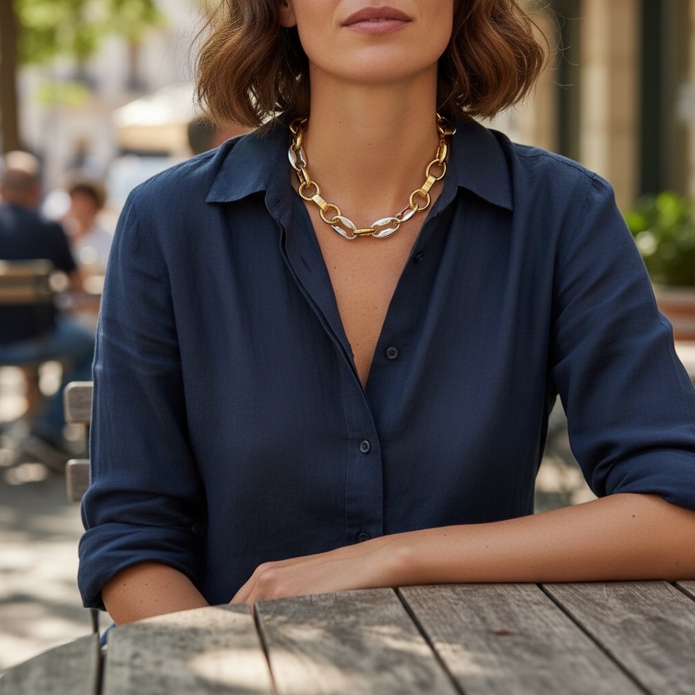 J.Crew Mixed Metal Chain Link Necklace Gold Silver Chunky Statement | BN310